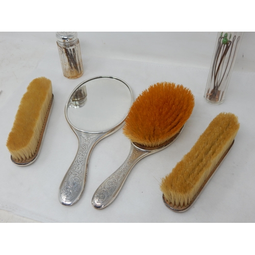 789 - An Edwardian Silver Six Piece Dressing Table Set Comprising, a Good Mirror, Hair Brush, Clothes Brus... 