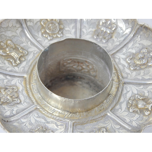 791 - Asian Fine Jade Cup on a White Metal Base with Domed White Metal Top: Height 16.5cm x 13cm diameter