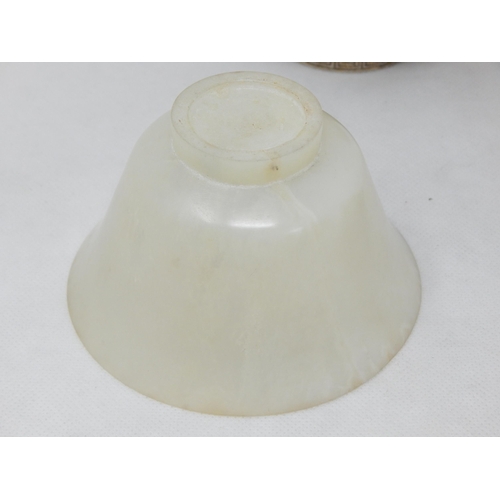 791 - Asian Fine Jade Cup on a White Metal Base with Domed White Metal Top: Height 16.5cm x 13cm diameter