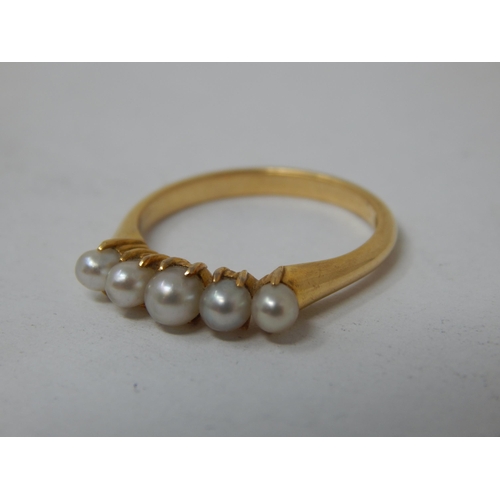 168 - 18ct Yellow Gold Pearl Set Ring: Size L: Gross weight 2.94g