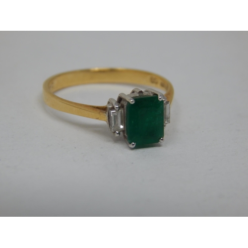 198 - 18ct Yellow Gold Emerald & Diamond Set Ring: Size M: Gross weight 2.47g