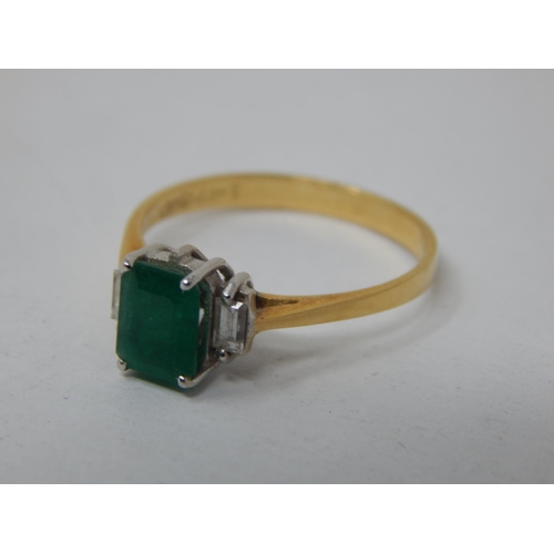 198 - 18ct Yellow Gold Emerald & Diamond Set Ring: Size M: Gross weight 2.47g