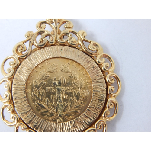 836 - French Gold 900 Standard 10 Francs Coin within a 9ct Yellow Gold Mount on 9ct Yellow Gold Chain (66c... 