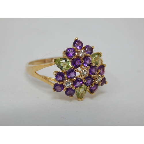 842 - 9ct Yellow Gold Gem Set Ring: Size O: Gross weight 2.56g