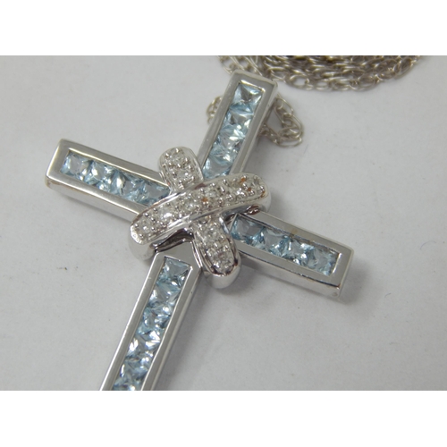 874 - 9ct White Gold Gem Set Cross on 9ct White Gold Chain (45cm) Gross weight 4.73g