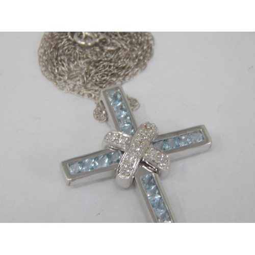 874 - 9ct White Gold Gem Set Cross on 9ct White Gold Chain (45cm) Gross weight 4.73g