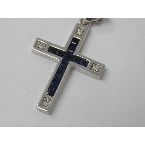 876 - 9ct White Gold Gem Set Cross on 9ct White Gold Chain (45cm) Gross weight 4.97g