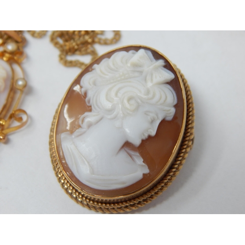 894 - 9ct Yellow Gold Cameo Brooch together with a 9ct Yellow Gold Cameo Pendant on 9ct Gold Chain (45cm):... 