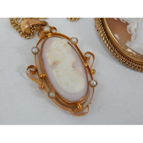 894 - 9ct Yellow Gold Cameo Brooch together with a 9ct Yellow Gold Cameo Pendant on 9ct Gold Chain (45cm):... 