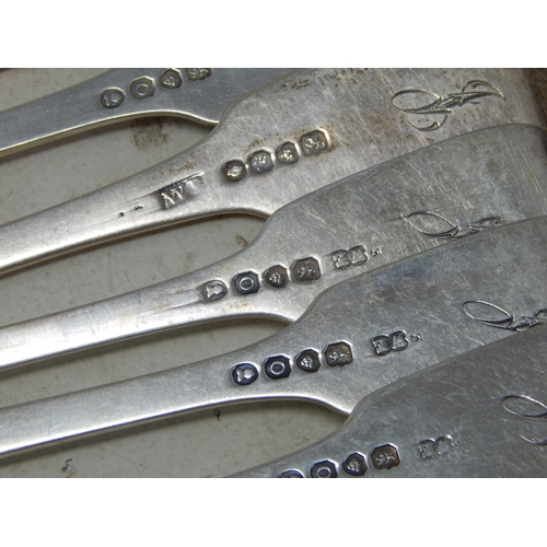 823 - Matched Set of George III & William IV Silver Dinner Forks: Hallmarked London 1809/1836: Length 19.5... 