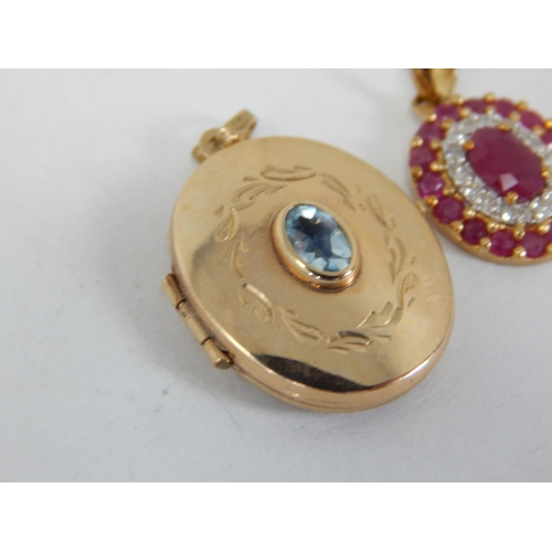 897 - 9ct Yellow Gold Gem Set Locket together with a 9ct Gold Gem Set Pendant: gross weight 3.56g