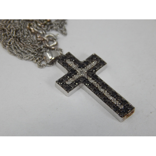 901 - 9ct White Gold Gem Set Cross on 9ct Gold Chain: Gross weight 3.02g