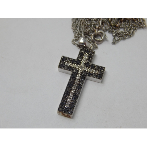 901 - 9ct White Gold Gem Set Cross on 9ct Gold Chain: Gross weight 3.02g