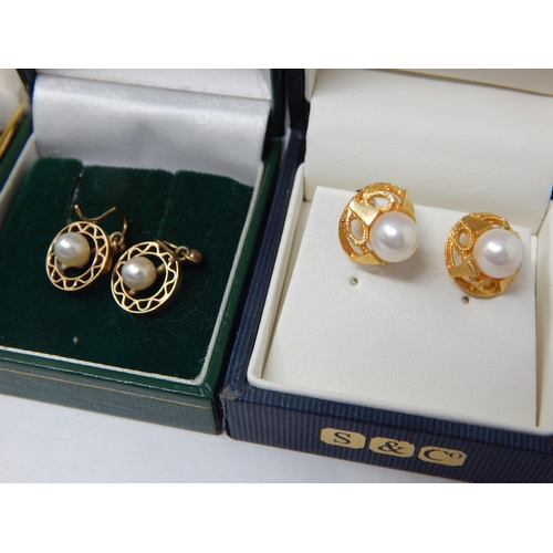 908 - Four Pairs of 9ct Gold Pearl Earrings: Gross weight 10.72g