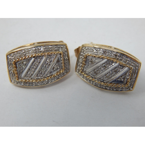 A Pair of 9ct Yellow Gold Diamond Set Earrings: gross weight 3.96g