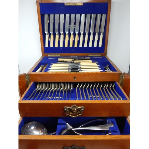 801 - Oak Cased Wellington Chest Canteen of Silver Plated Flatware for 12 Place Settings by Walker & Hall