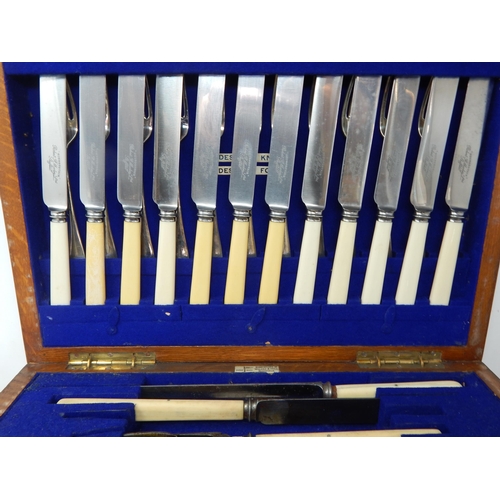 801 - Oak Cased Wellington Chest Canteen of Silver Plated Flatware for 12 Place Settings by Walker & Hall