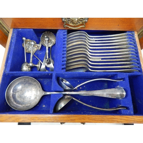 801 - Oak Cased Wellington Chest Canteen of Silver Plated Flatware for 12 Place Settings by Walker & Hall