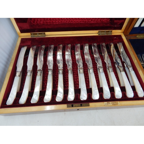 802 - Two Mahogany Canteens of Silver Plated Flatware with Mother of Pearl Handles