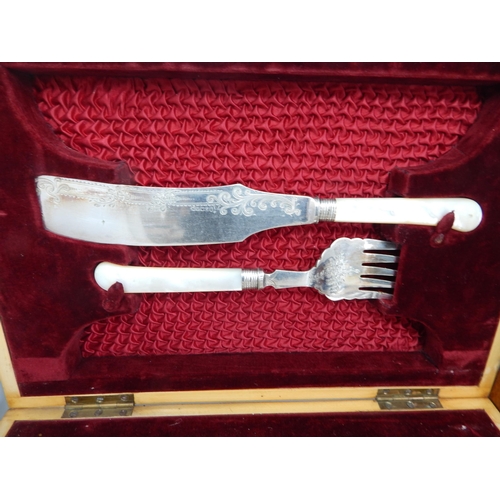 802 - Two Mahogany Canteens of Silver Plated Flatware with Mother of Pearl Handles