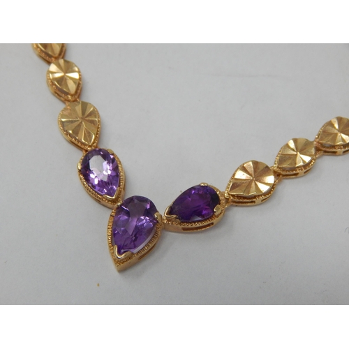 927 - 14ct Yellow Gold Amethyst Set Necklace: Gross weight 13.58g