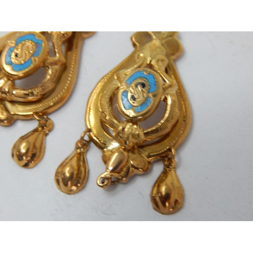 933 - A Pair of 9ct Yellow Gold & Blue Enamel Earrings: Weight 4.29g