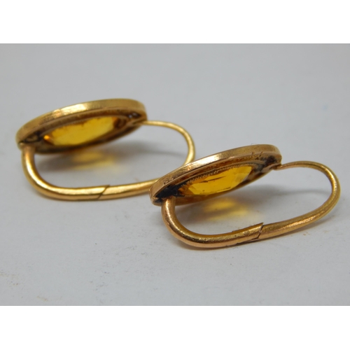 935 - A Pair of Antique Unmarked Gold Citrine Set Earrings: Gross weight 4.21g