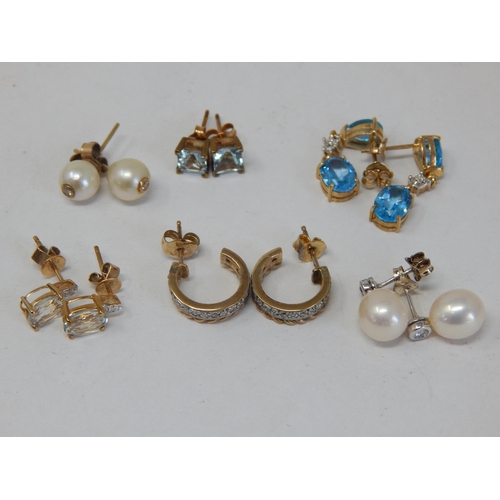 1000 - Six Pairs of 9ct Gold Gem Set Earrings: Gross weight 12.4g