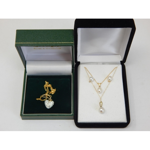 989 - Two 9ct Yellow Gold Pearl Set Pendant Necklaces with Matching Earrings together with a further 9ct G... 