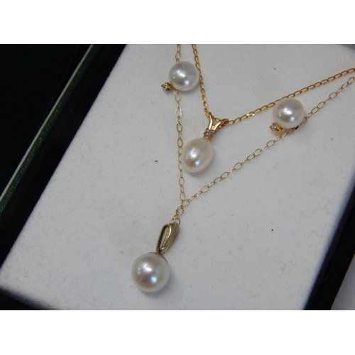 989 - Two 9ct Yellow Gold Pearl Set Pendant Necklaces with Matching Earrings together with a further 9ct G... 