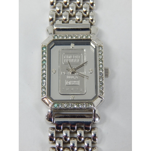 986 - Credit Suisse Ladies Platinum 999.5 Ingot Wristwatch in Original Fitted Case