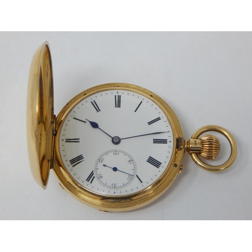 976 - Edwardian 18ct Gold Gentleman's Full Hunter Top Wind Pocket Watch by E.J Cottingham of Thrapston: Th... 