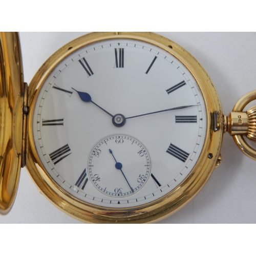 976 - Edwardian 18ct Gold Gentleman's Full Hunter Top Wind Pocket Watch by E.J Cottingham of Thrapston: Th... 