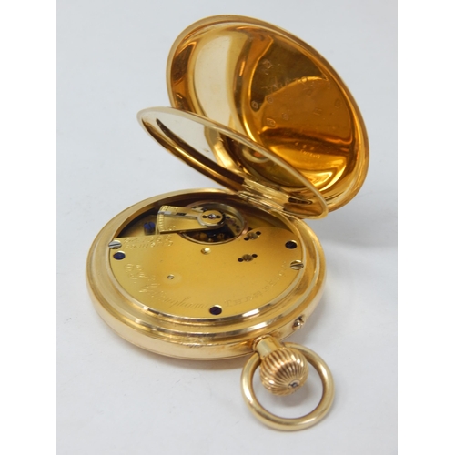 976 - Edwardian 18ct Gold Gentleman's Full Hunter Top Wind Pocket Watch by E.J Cottingham of Thrapston: Th... 