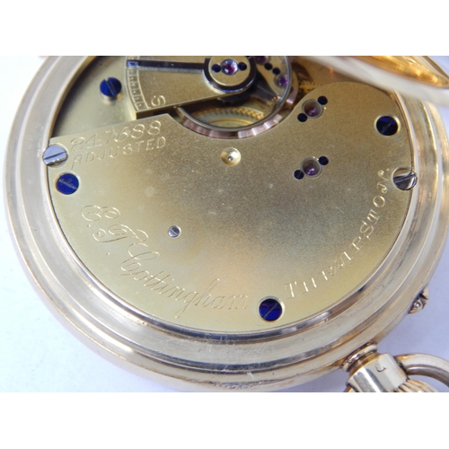 976 - Edwardian 18ct Gold Gentleman's Full Hunter Top Wind Pocket Watch by E.J Cottingham of Thrapston: Th... 