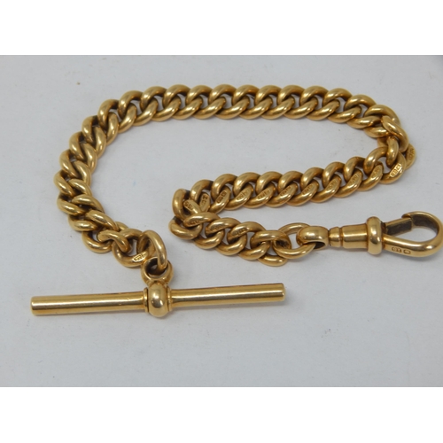 977 - 18ct Yellow Gold Albert Chain with T-Bar & Clip: All Links Hallmarked: Length 19.5cm: Weight 36.5g