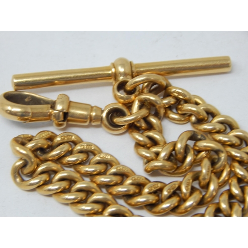 977 - 18ct Yellow Gold Albert Chain with T-Bar & Clip: All Links Hallmarked: Length 19.5cm: Weight 36.5g