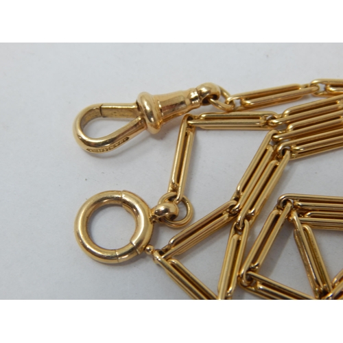 979 - 18ct Yellow Gold Fancy Link Watch Chain with Clip & Loop: Length 33.5cm: Weight 11.2g