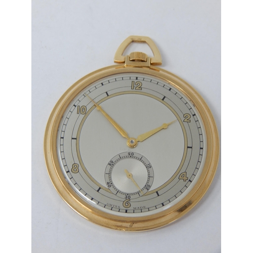 980 - Art Deco 18ct Gold Gentleman's Open Face Top Wind Pocket Watch with Subsidiary Seconds Dial: Working... 