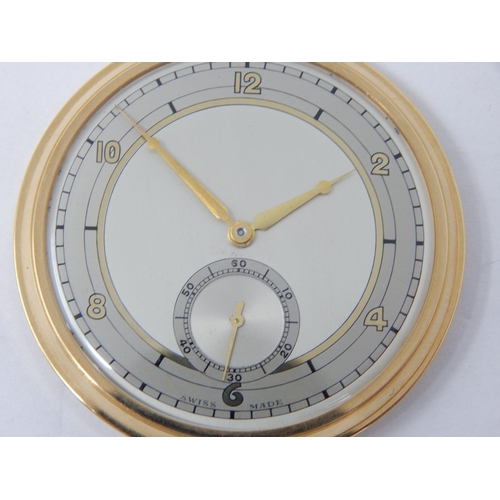 980 - Art Deco 18ct Gold Gentleman's Open Face Top Wind Pocket Watch with Subsidiary Seconds Dial: Working... 