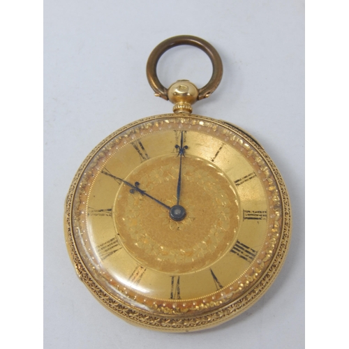 981 - Victorian 18ct Gold Open Face Key Wind Pocket Watch with Gold Dial & Roman Numerals: Gross weight 51... 