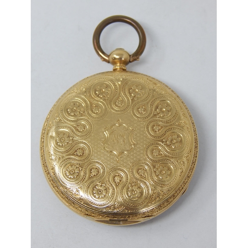 981 - Victorian 18ct Gold Open Face Key Wind Pocket Watch with Gold Dial & Roman Numerals: Gross weight 51... 