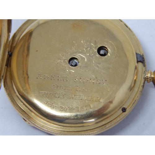 981 - Victorian 18ct Gold Open Face Key Wind Pocket Watch with Gold Dial & Roman Numerals: Gross weight 51... 