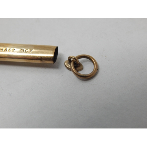 984 - 9ct Yellow Gold Propelling Toothpick by Sampson Mordan: Length 8.2cm: Weight 3.2g: Suspension loop e... 