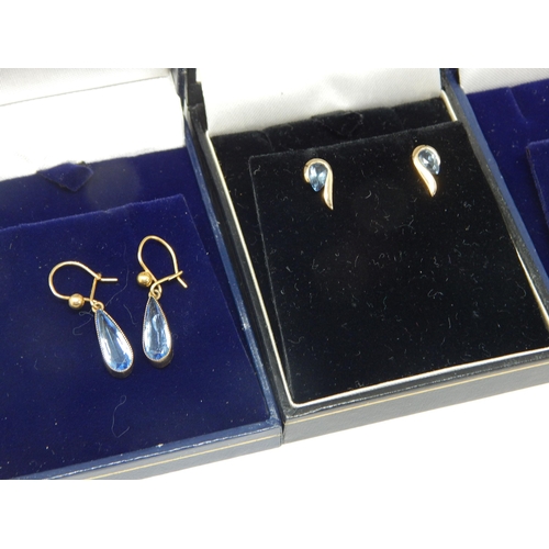 960 - Four Pairs of 9ct Gold Gem Set Earrings: Gross weight 6.6g in Presentation cases