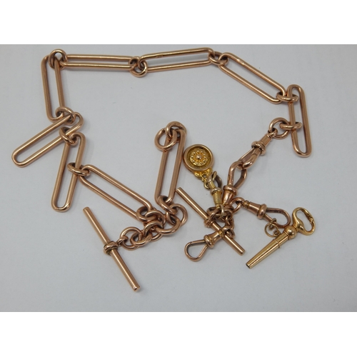 100 - 9ct Gold Albert Chain with T-Bar, Clips & Key: Gross weight 56.9g