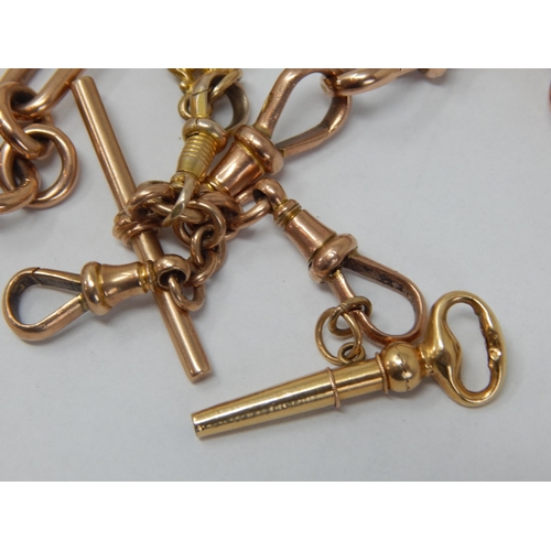 100 - 9ct Gold Albert Chain with T-Bar, Clips & Key: Gross weight 56.9g