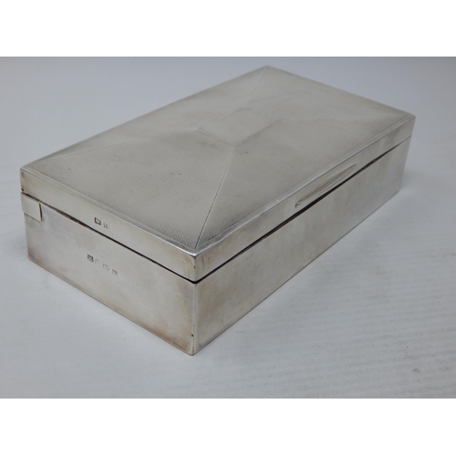 113 - Silver Cigarette Box with Twin Division Cedar Lined Interior: Hallmarked Birmingham 1945 by Barker B... 