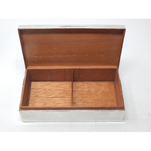 113 - Silver Cigarette Box with Twin Division Cedar Lined Interior: Hallmarked Birmingham 1945 by Barker B... 