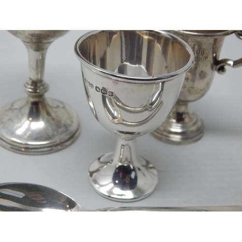 116 - Small Group of Hallmarked Silver to Include an Egg Cup, Trophy Cups & Spoons: Various Dates & Makers... 